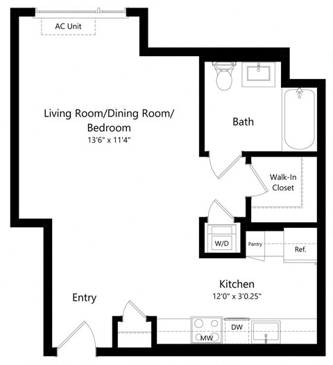 Studio Floor Plan at One East Harlem Luxury Apartments in East Harlem NY